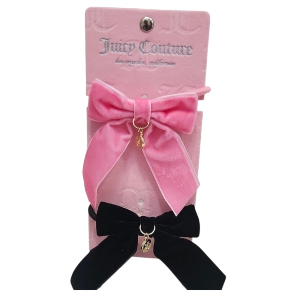 💗▪️Juicy Couture▪️ 2pc Pink and Black Hair Tie Rubber Band Bow  Set